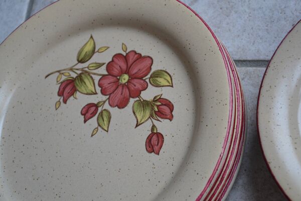 Ensemble d'assiettes en faïence rose Saint-Amand modèle Charme