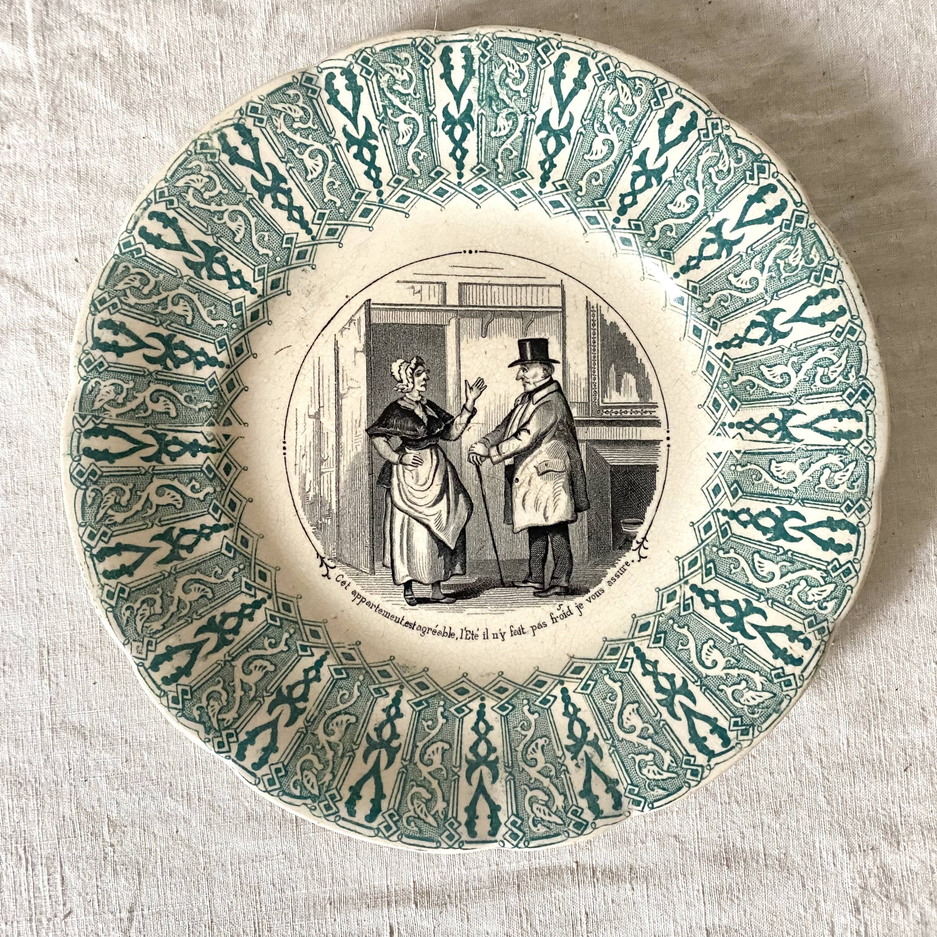 Sarreguemines talking plate, real estate theme