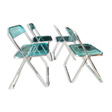 Set of 4 Castelli blue Plia folding chairs