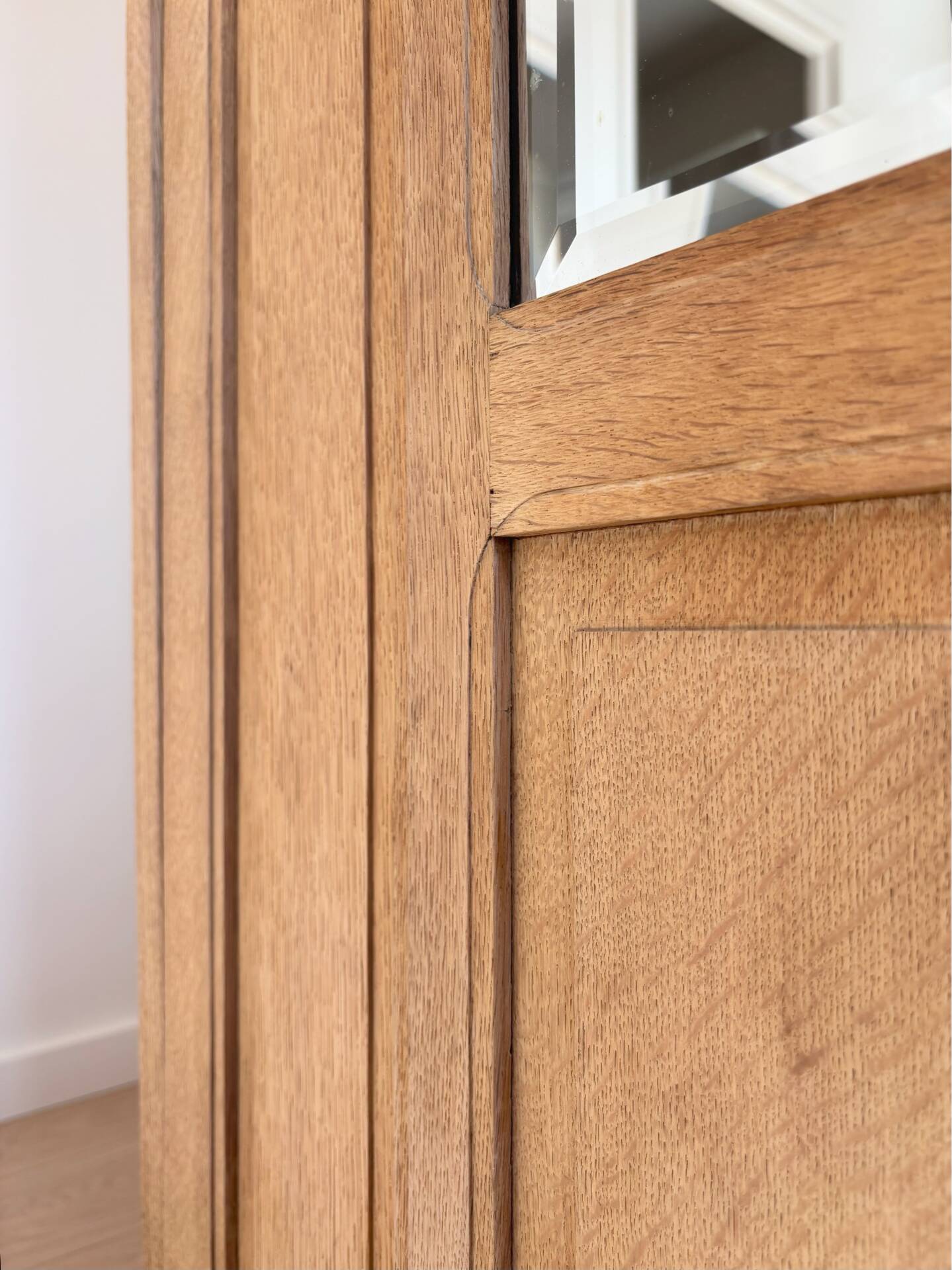 Art Deco oak wood bonnetière wardrobe, renovated.