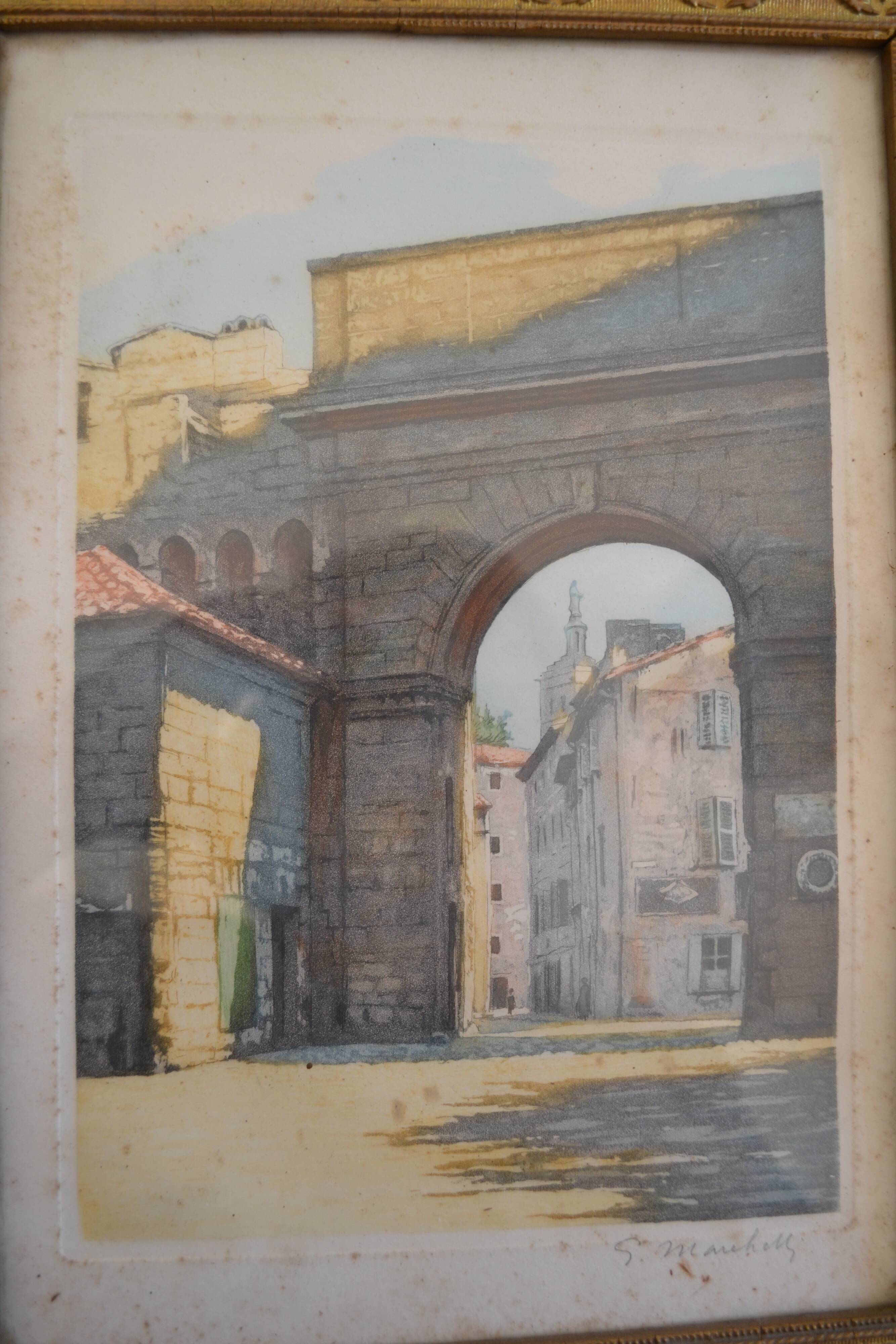 The Rhône Gate in Avignon around 1900, aquatint engraving signed.