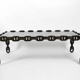 1970s XL Coffee Table Made of Nautical Iron Chain and a Thick Smoked Glass