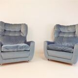 Ensemble de 2 fauteuils mohair bleu glacier Carl Straub