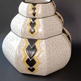 Vase art déco craquelé décor noir et jaune
