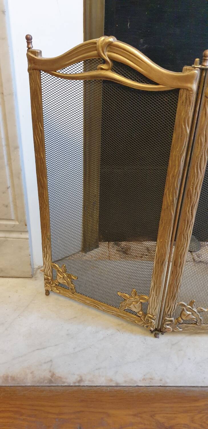 Art Nouveau brass fire screen 1900