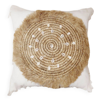 Breeze cushion cover cotton, raffia, shells 50x50 cm