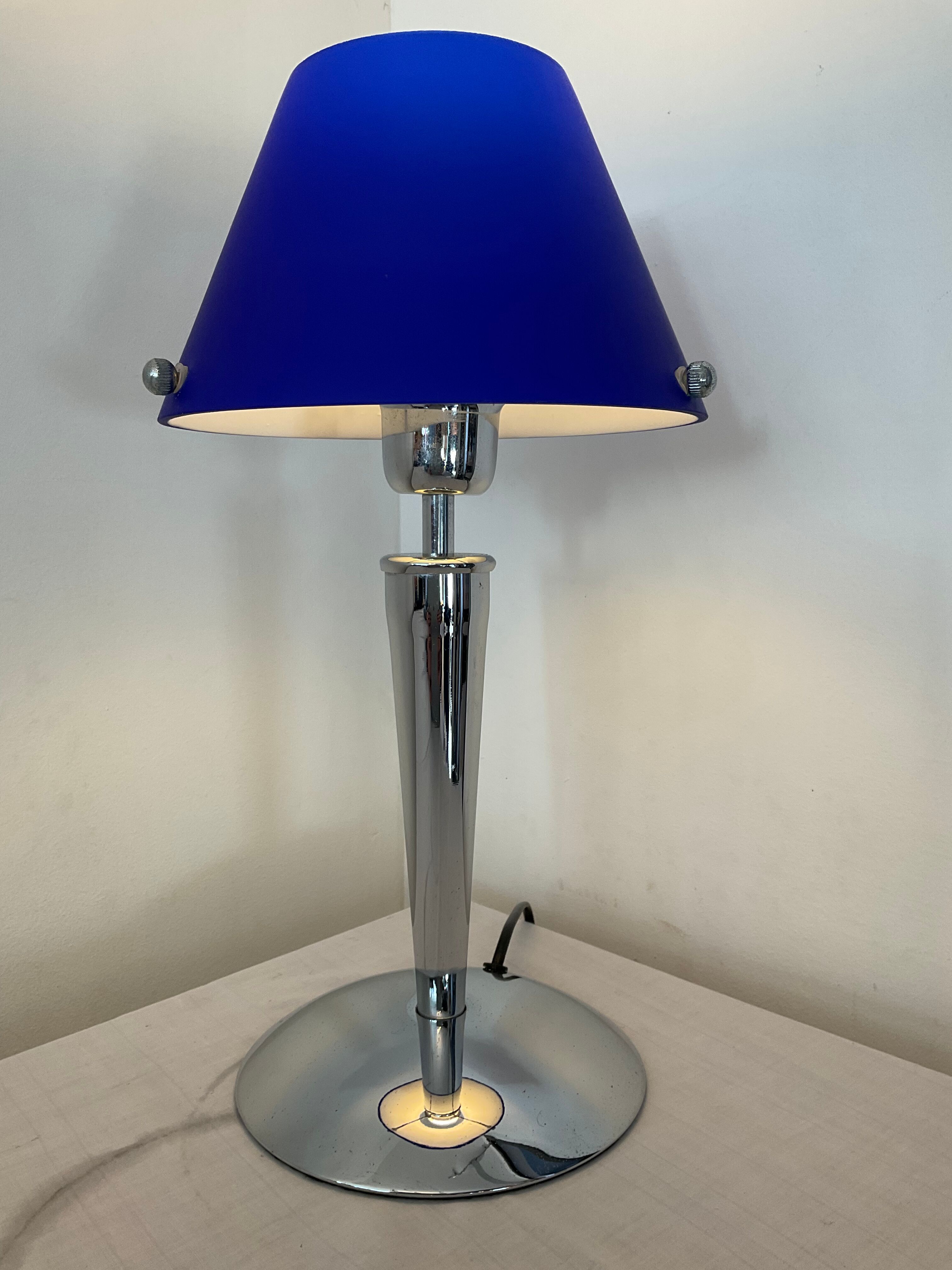 Design lamp in chromed metal and glass paste
