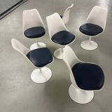 6x Saarinen Swivel Chairs for Knoll in Blue leather