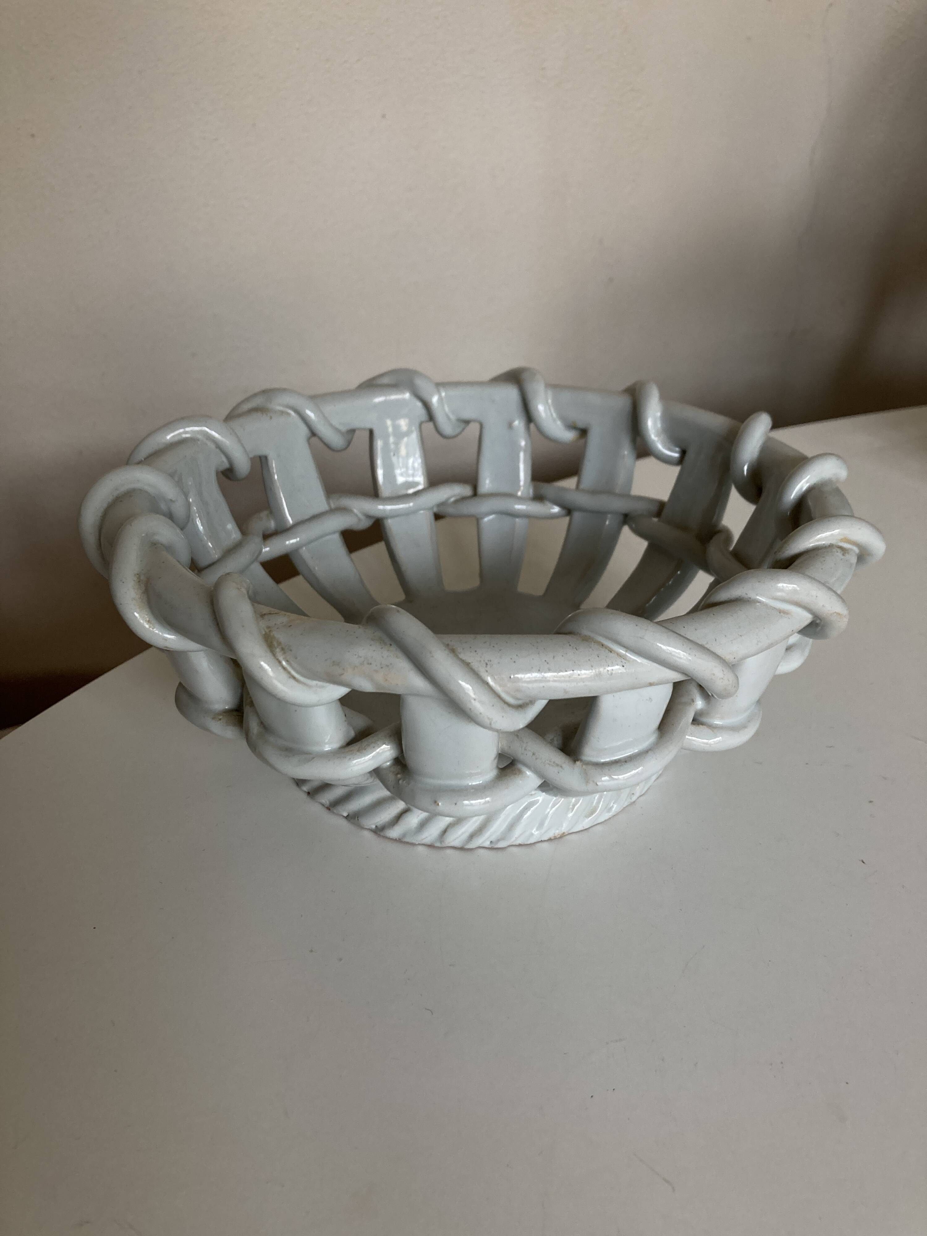 Woven basket in glazed earthenware centerpiece 1960 Provence