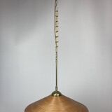Pencil split reed, rattan, bamboo & brass pendant lamp, italy, 1970s