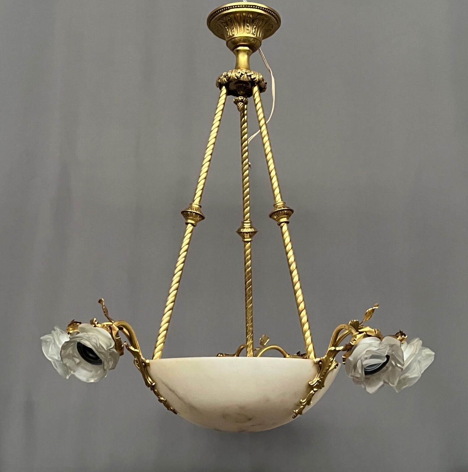 Art Deco chandelier. Marble, solid gilded bronze.