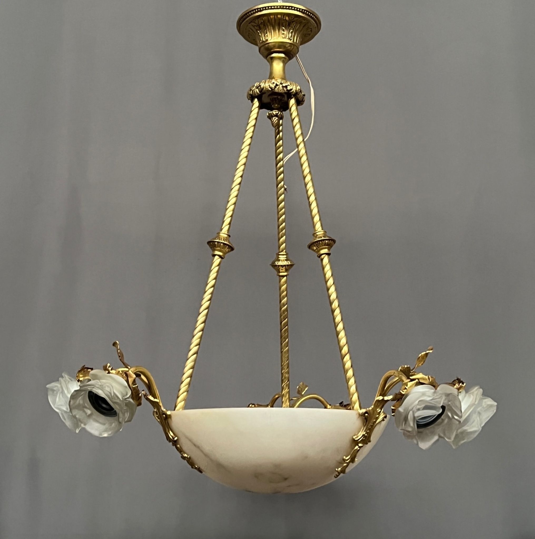 Art Deco chandelier. Marble, solid gilded bronze.