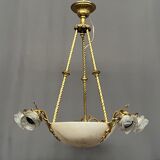 Art Deco chandelier. Marble, solid gilded bronze.