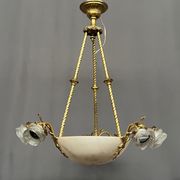 Art Deco chandelier. Marble, solid gilded bronze.