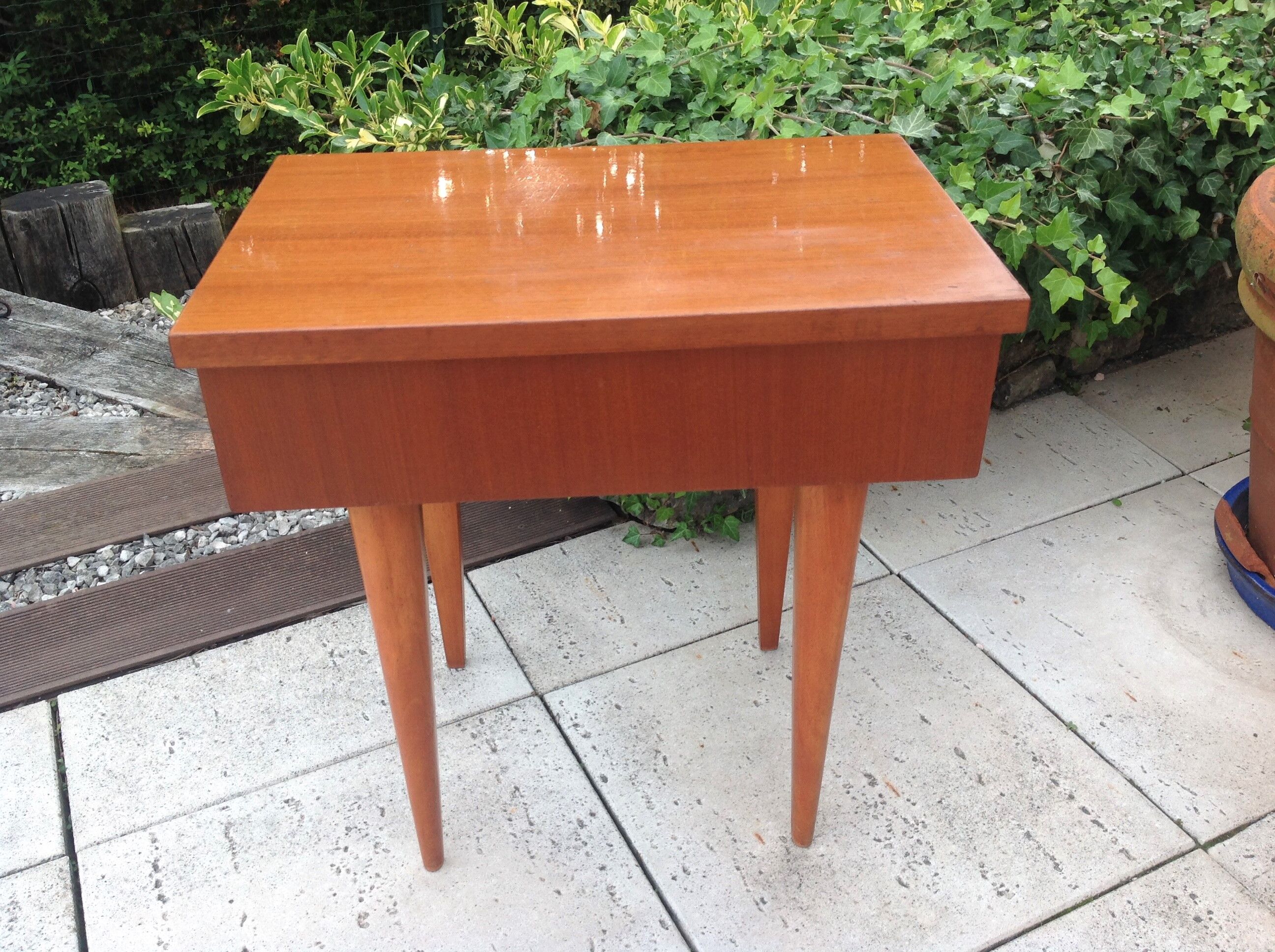Varnished wooden bedside table Scandinavian style / vintage 60s-70s
