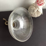 Vintage striped glass holophane pendant light