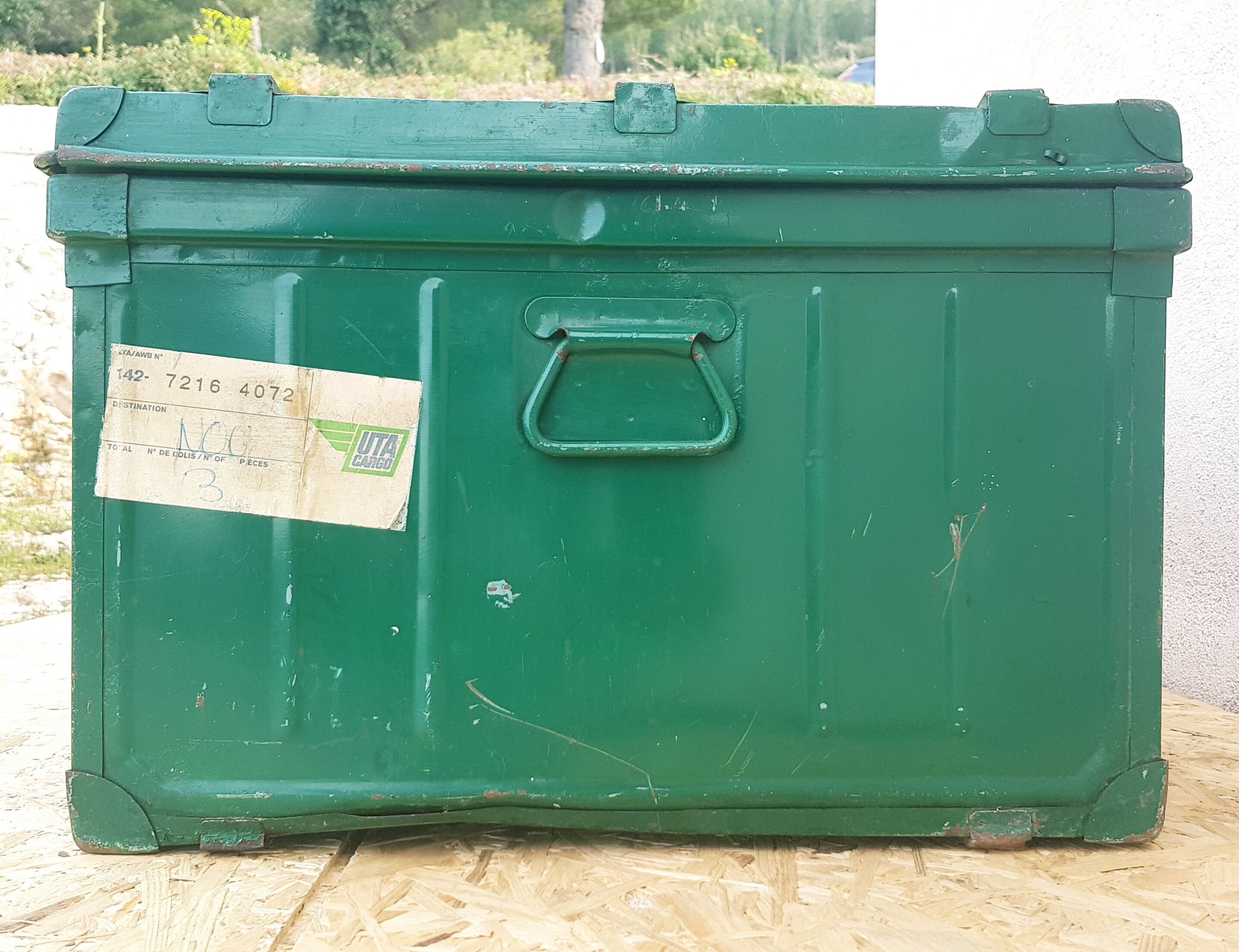 Military green metal trunk