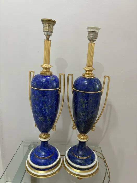 Giulia Mangani Table Lamps — Cobalt Porcelain & Brass, Pair 1990s