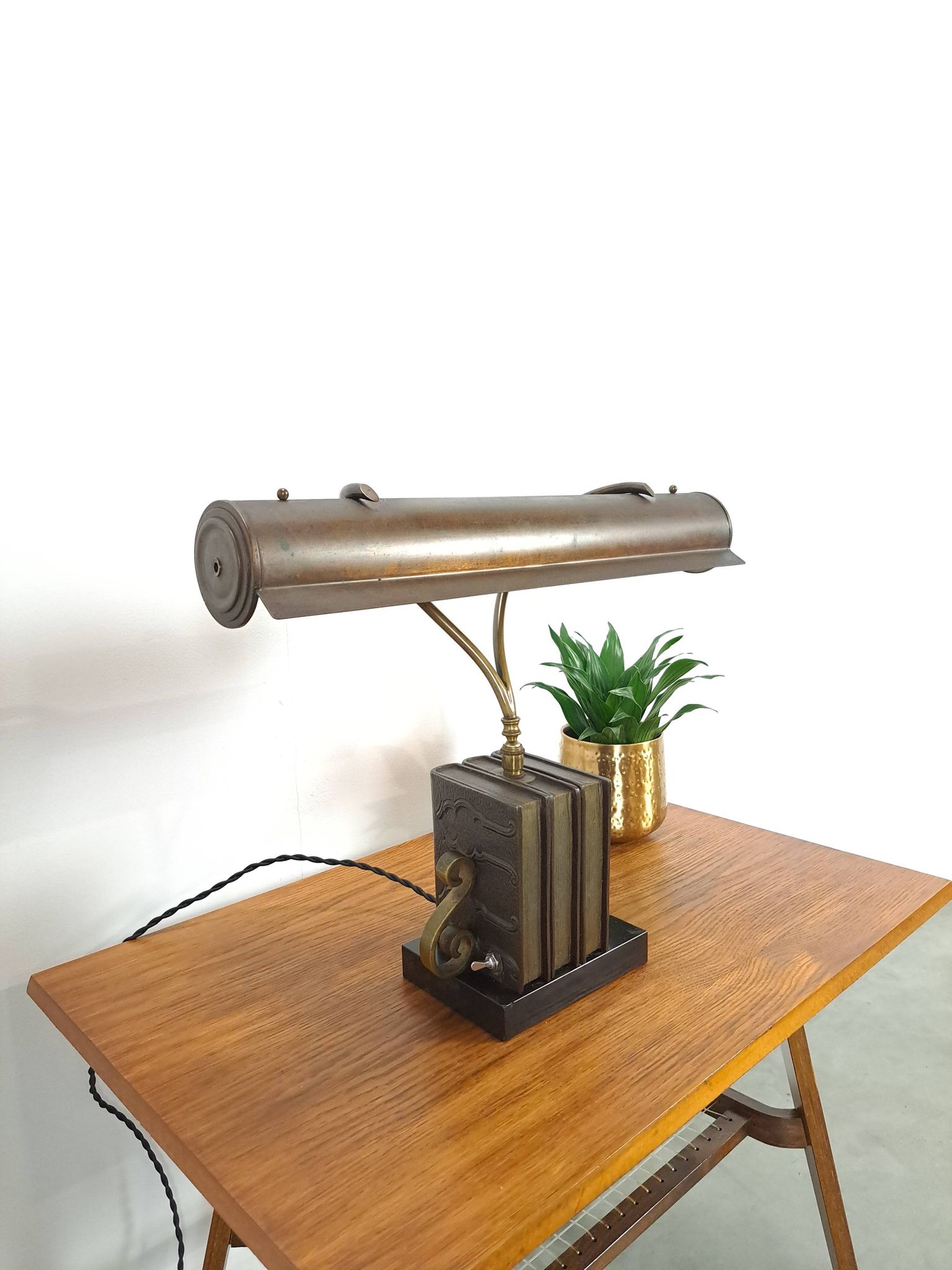 Lampe de bureau en bronze, lampe de banquier