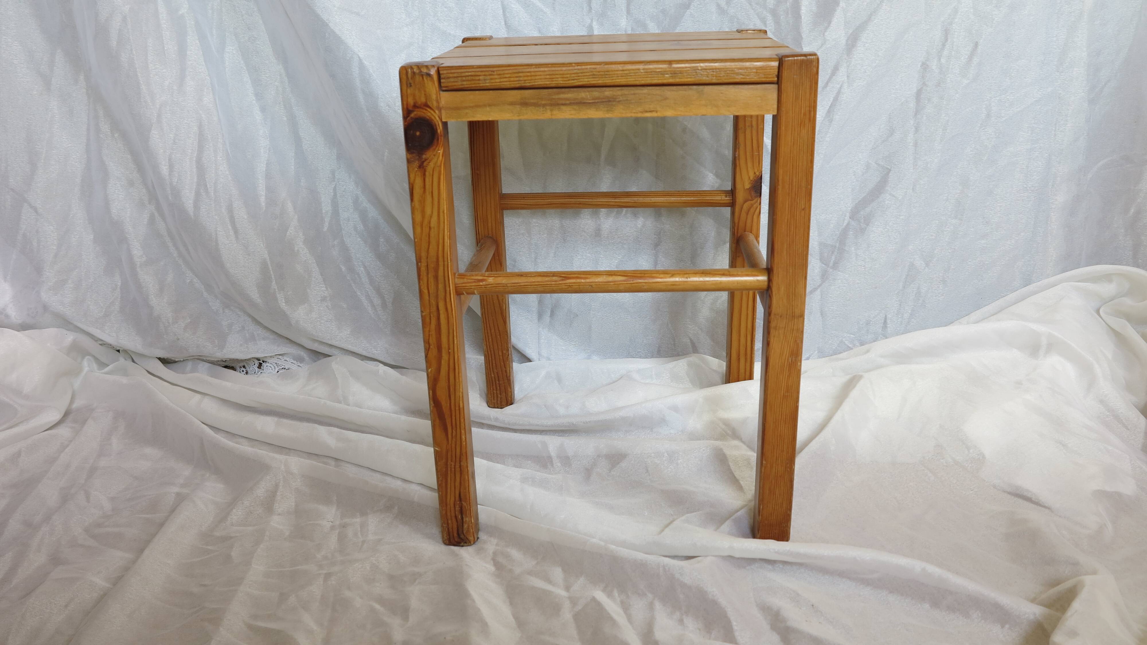 60s brutalist-style pine stool