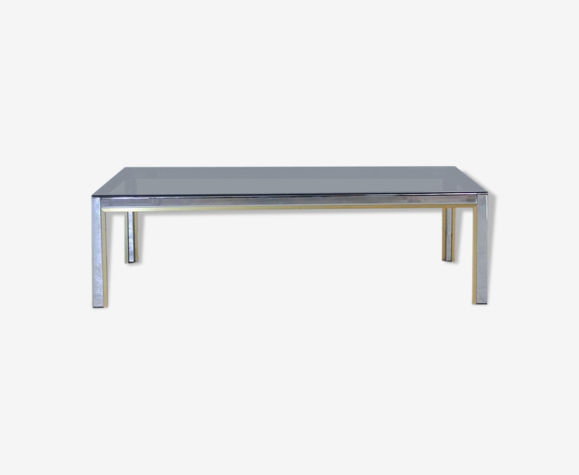 Table basse italienne chrome & verre par Renato Zevi années 1970
