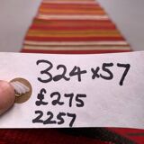 Old Turkish narrow Kilim Runner 324x57 cm shabby chic, vintage kelim