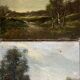 Table pendant of HST "Barbizon Landscape" signed (?) for restoration.