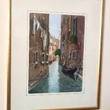 Watercolor depicting a glimpse of a canal in Venice or Chioggia signed