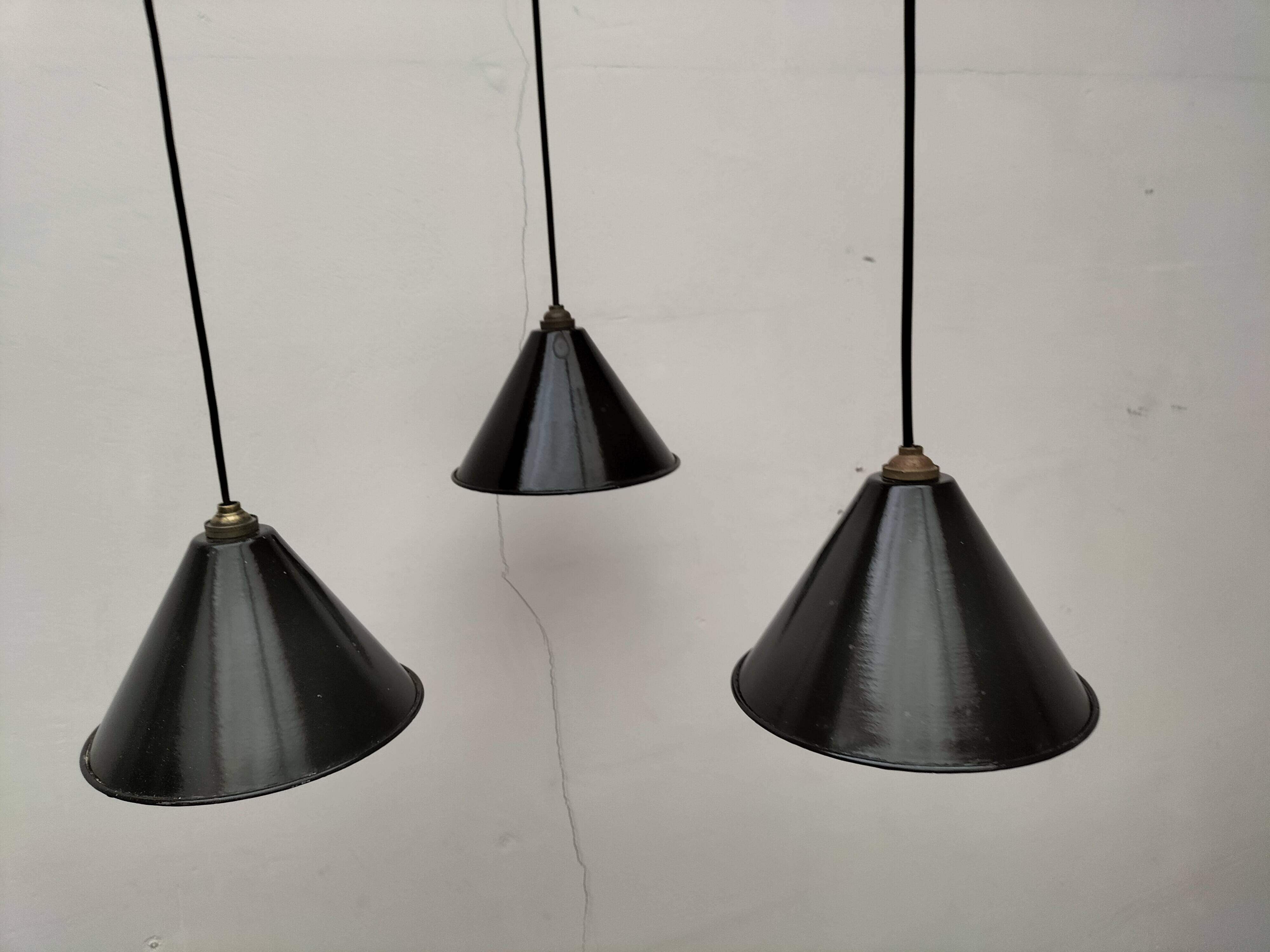 Enameled sheet metal pendant lights