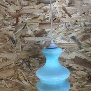 Old Suspension Opaline Blue + Thread White Decoration 70s Vintage