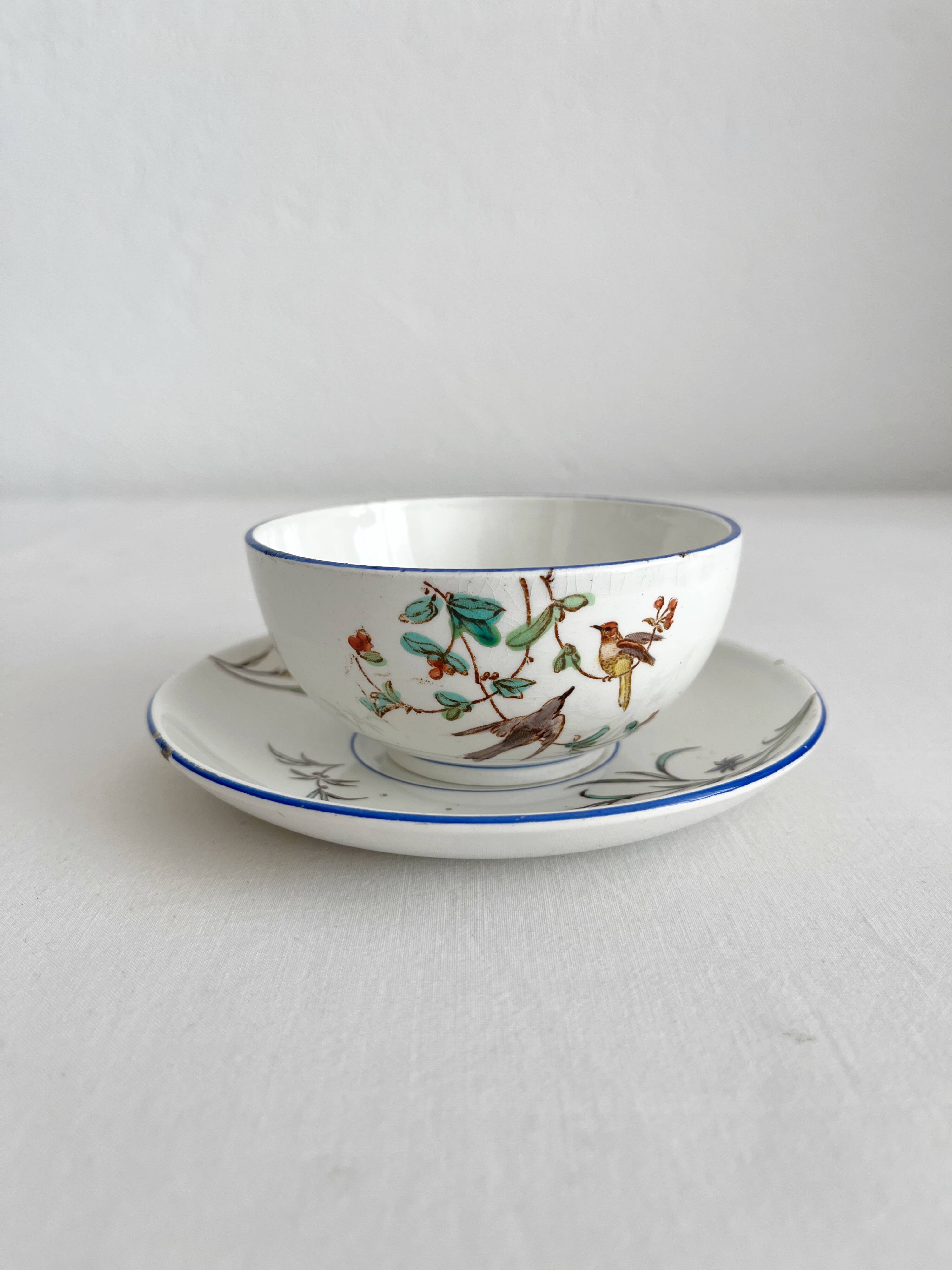 Polychrome ironstone cup "Nella" by Jules Veillard, Bordeaux (JVB)