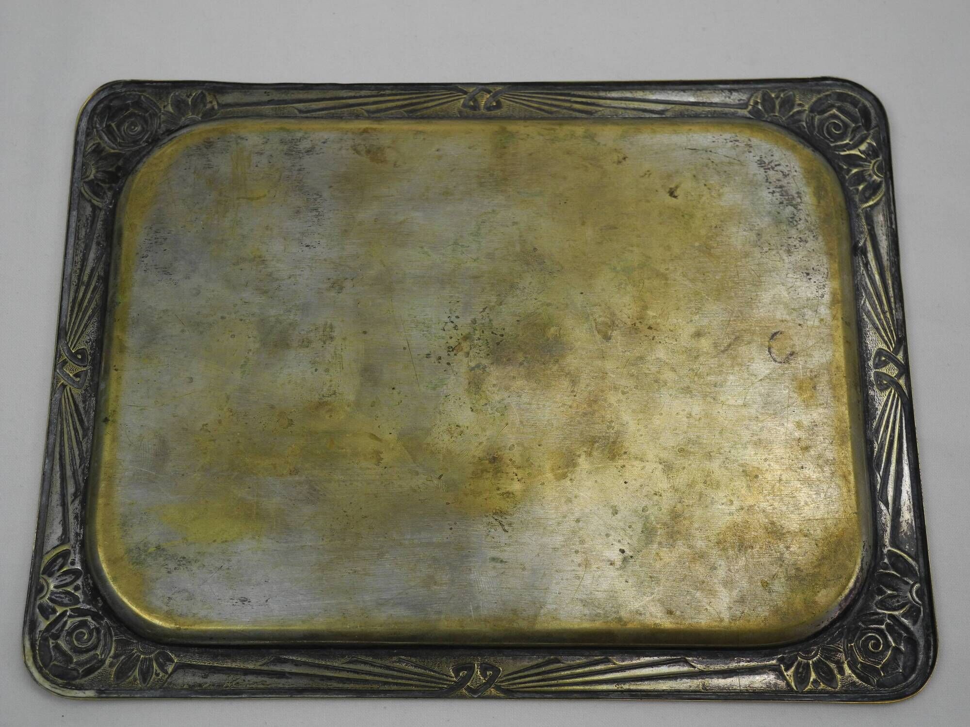 small brass tray stamped LN antique art deco French brass tray