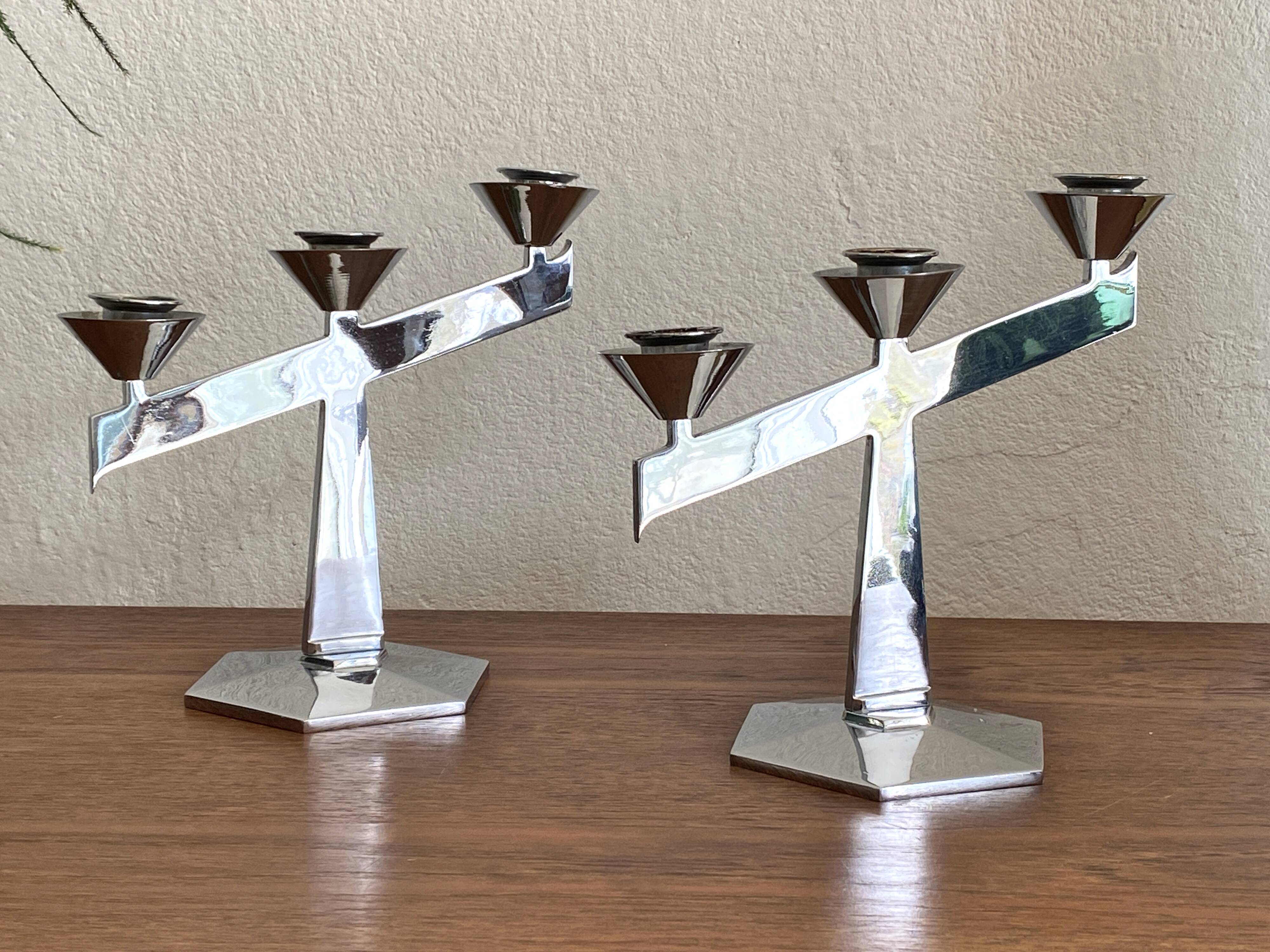 Pair of antique chrome candlesticks from the Art Deco period - in beautiful condition.