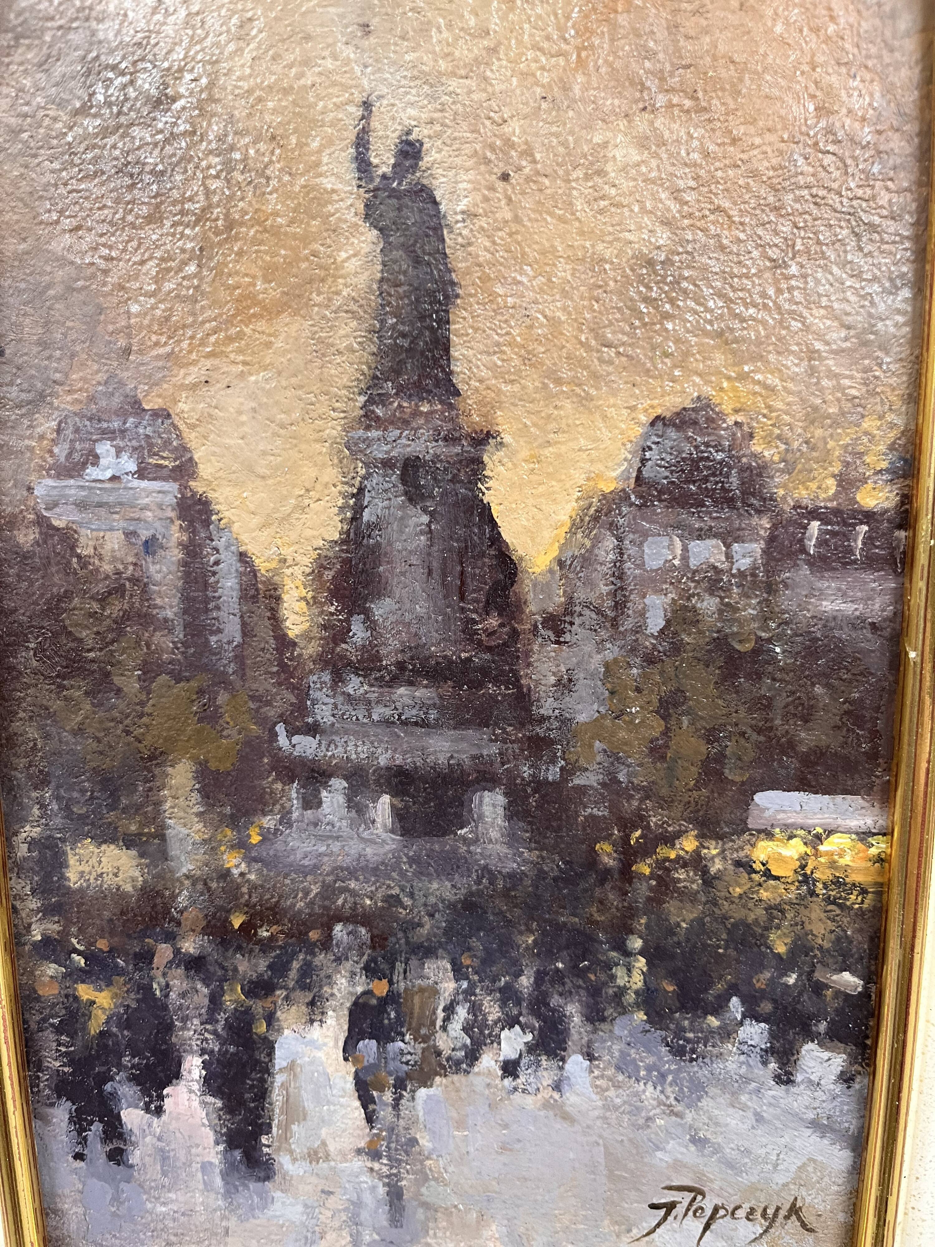 Painting of the Place de la République in Paris by Jozef Popczyk (1890-1971)