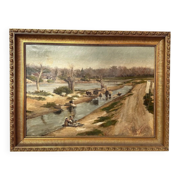 « Lavandières du Manzanares », école madrilène, costumbrisme, début XXe siècle – Espagne
