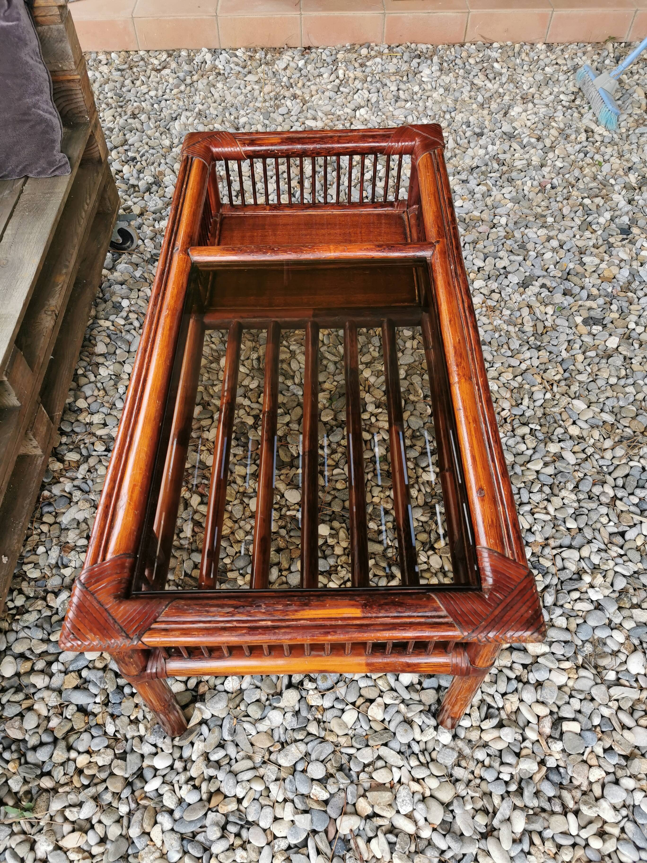 Vintage bamboo and leather coffee table