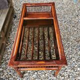 Vintage bamboo and leather coffee table