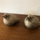 Salt and pepper shaker in silver metal, sparrows