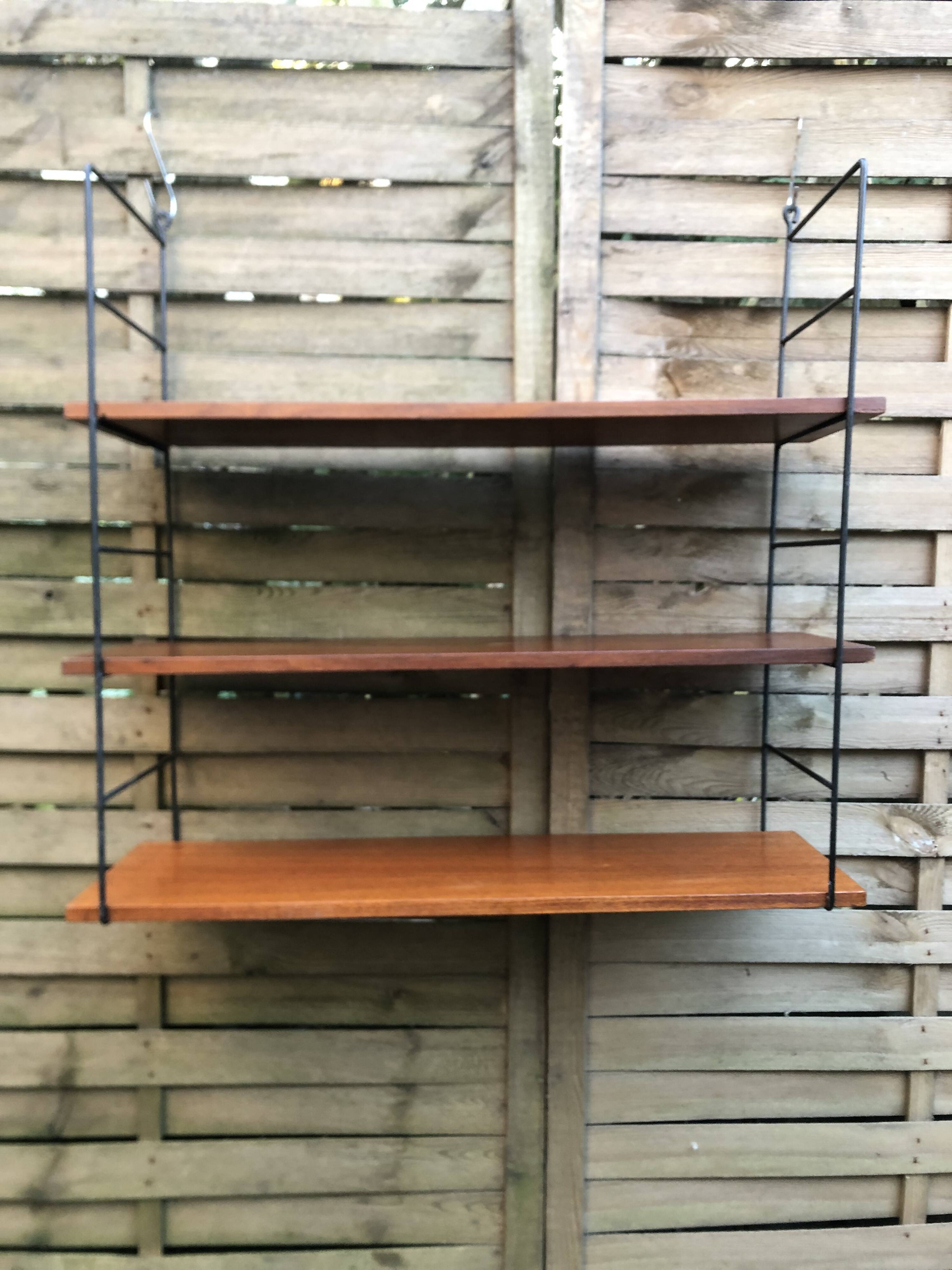 String shelf wood and metal 60s Sweden