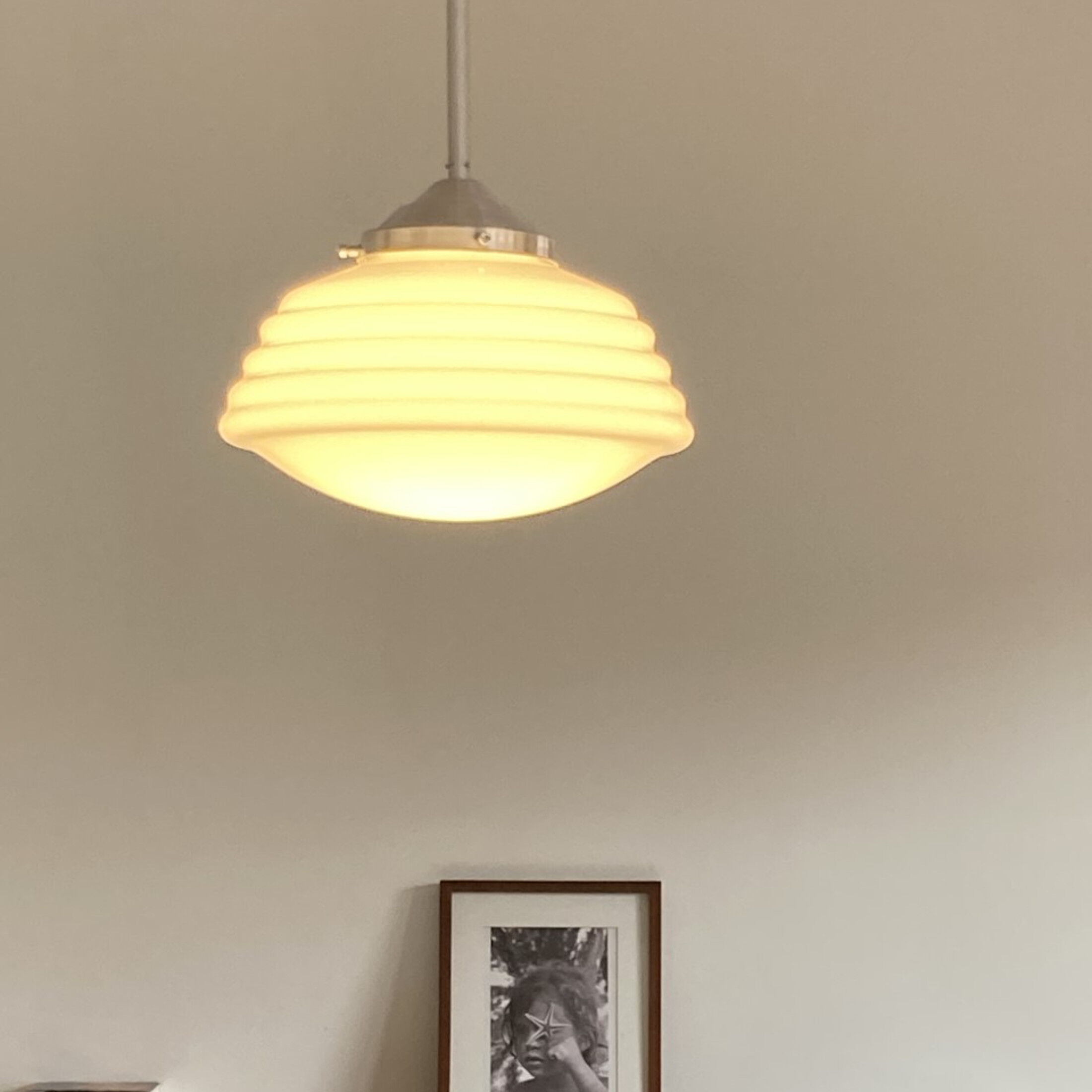 White opaline ceiling hanging aluminum rod 1950,1960