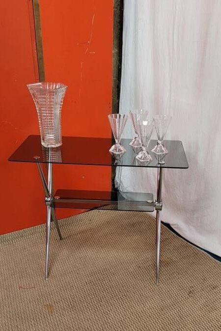 Table/service chrome steel and smoked glass from the 70s