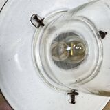 Industrial German Black Enamel Pendant Lamp with Glass Cover, 1930s