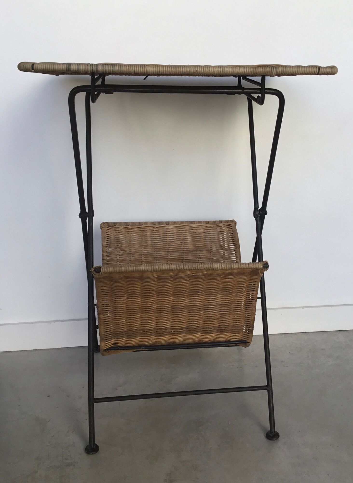 Folding sofa end in metal and wicker - vintage 1960
