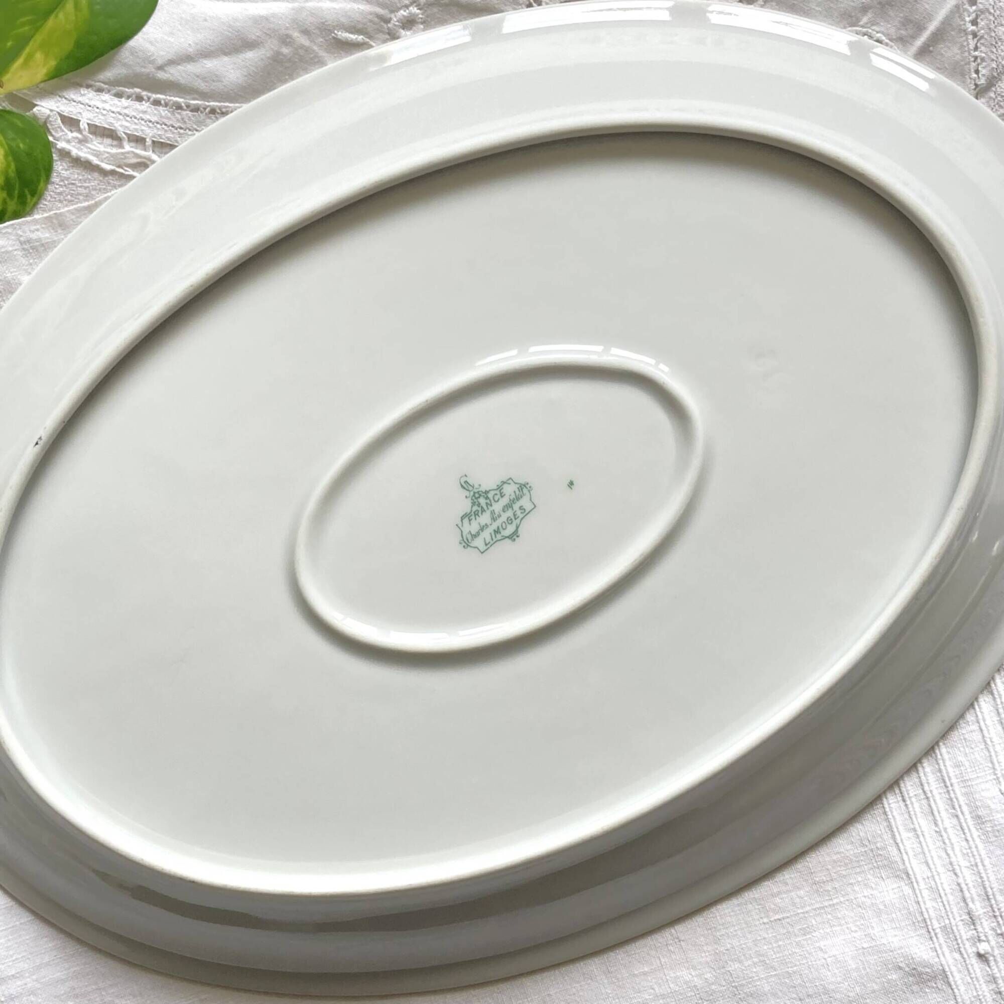 Large Limoges serving dish small flowers and gilding old porcelain Charles Ahrenfeldt