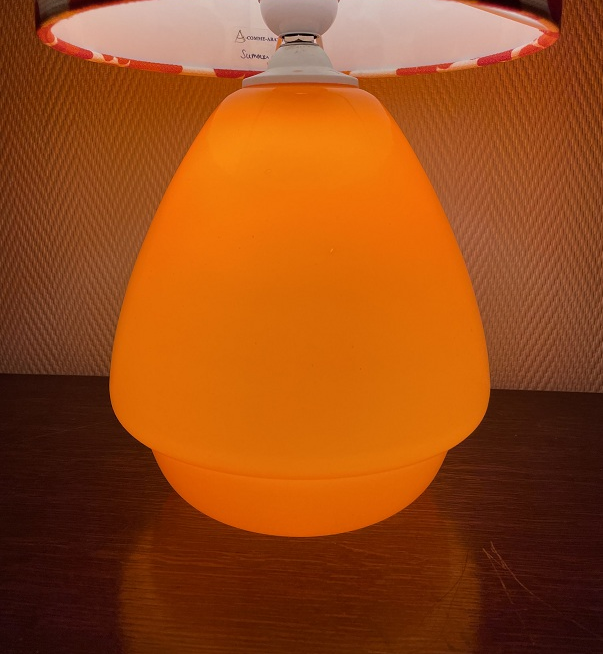 Treflower table lamp, orange opaline and vintage fabric