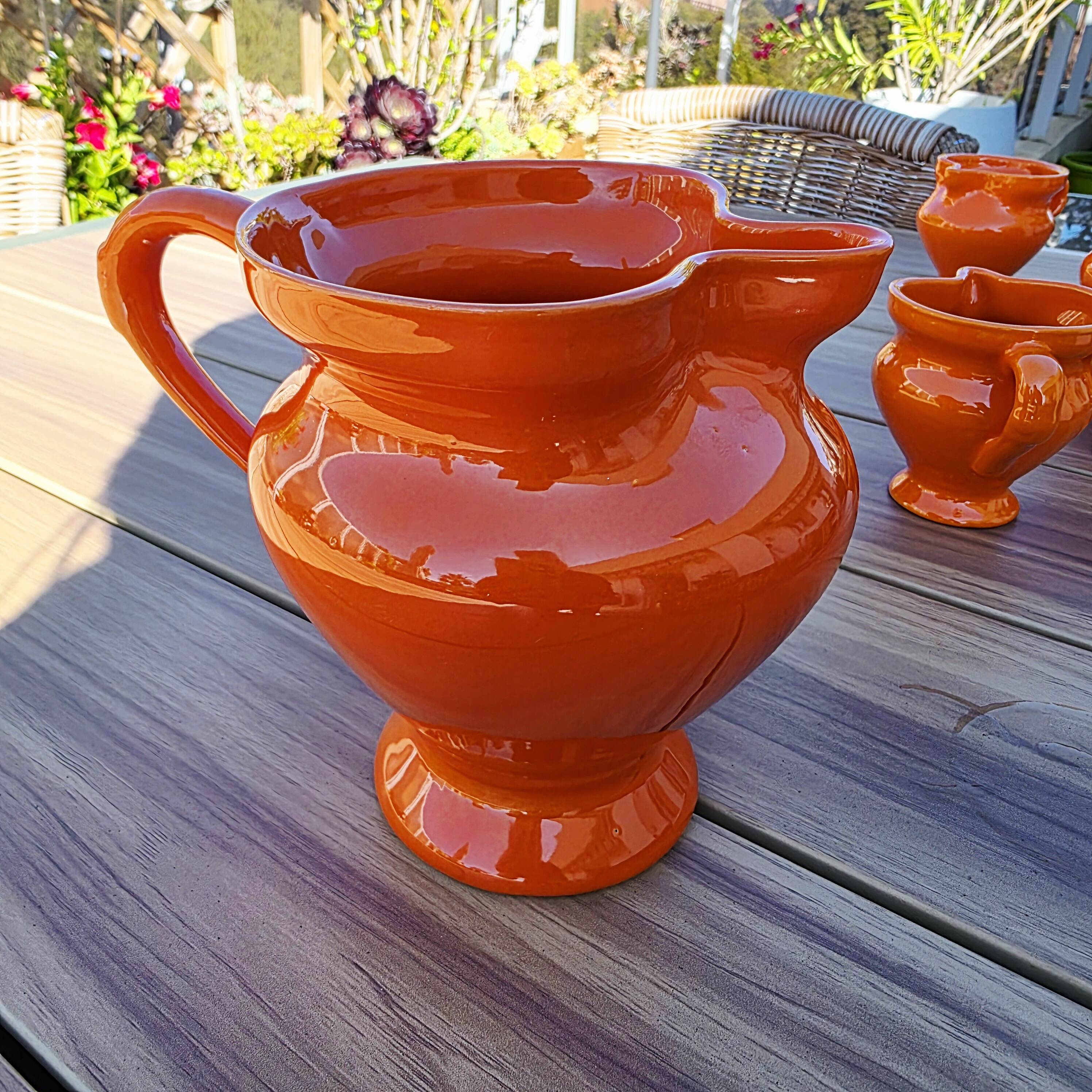 Vintage orangeade service Vallauris – Orange Pop jug + 6 cups