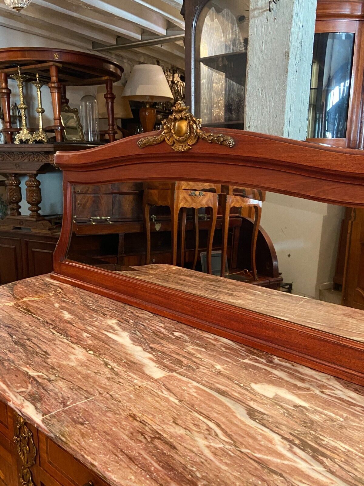 Desserte buffet with mirror background credenza and Louis XVI style marble top