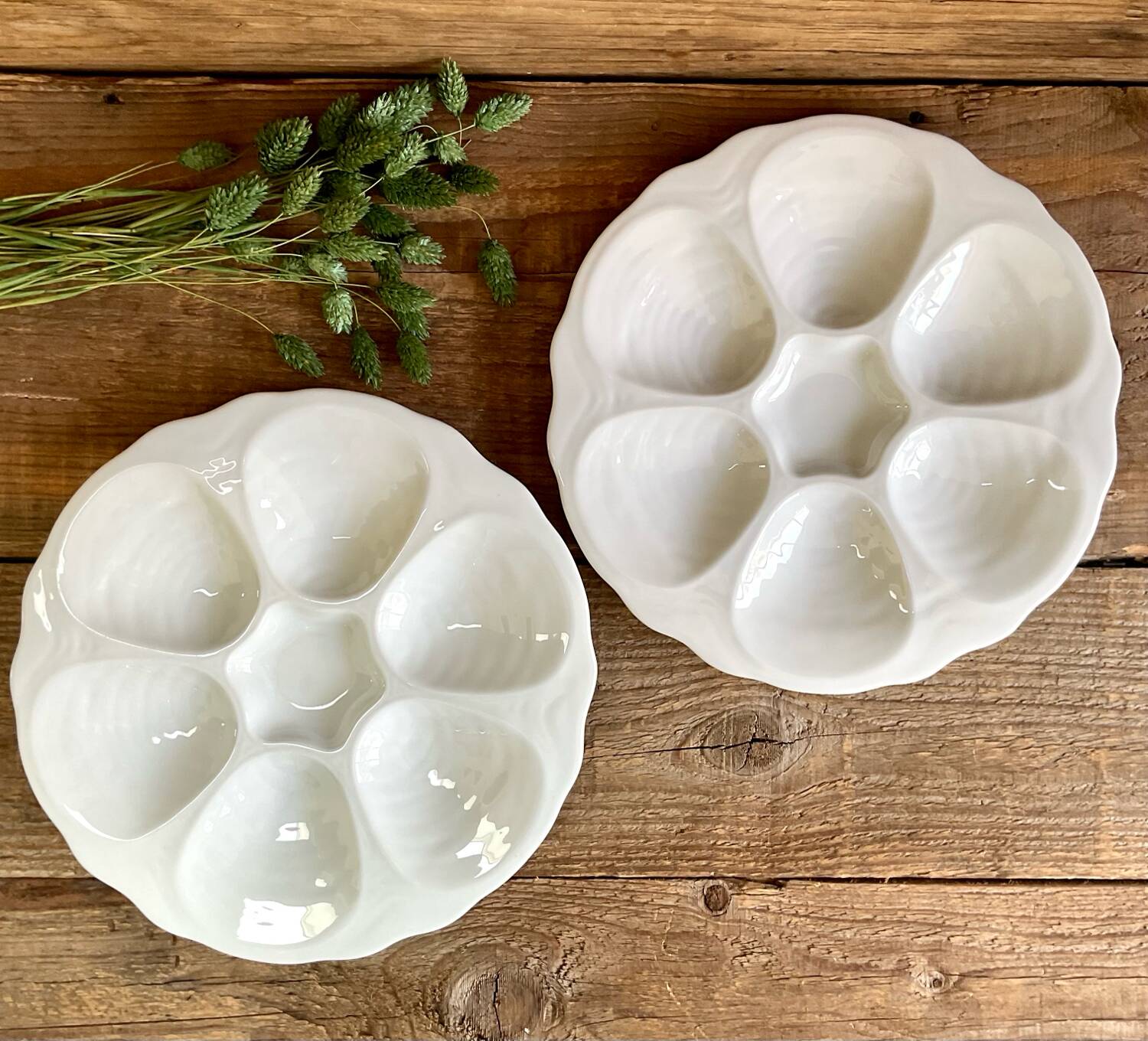 2 Apilco France porcelain oyster plates