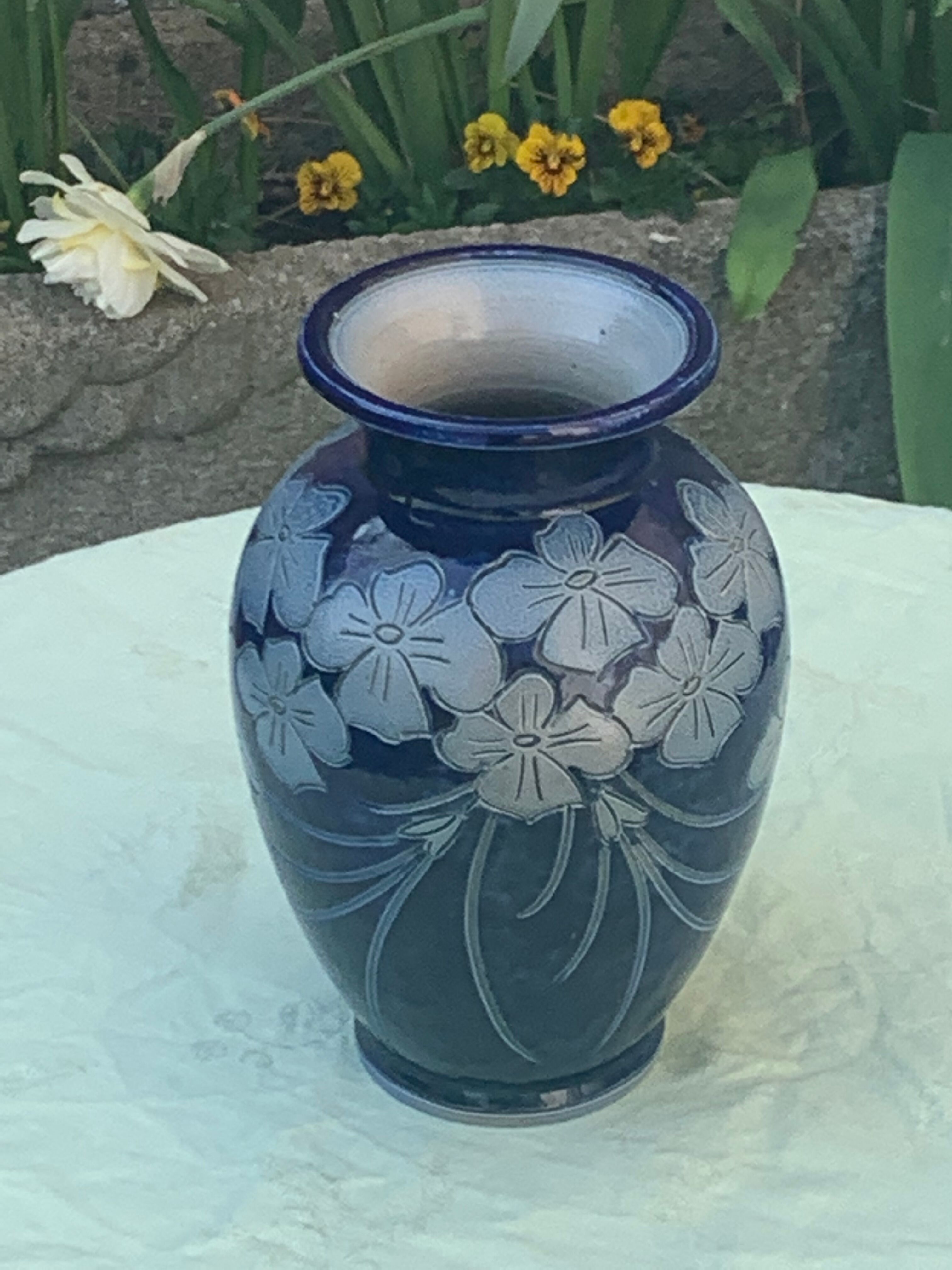 Blue sandstone vase signed Marcel Schmitter betschdorf Alsace