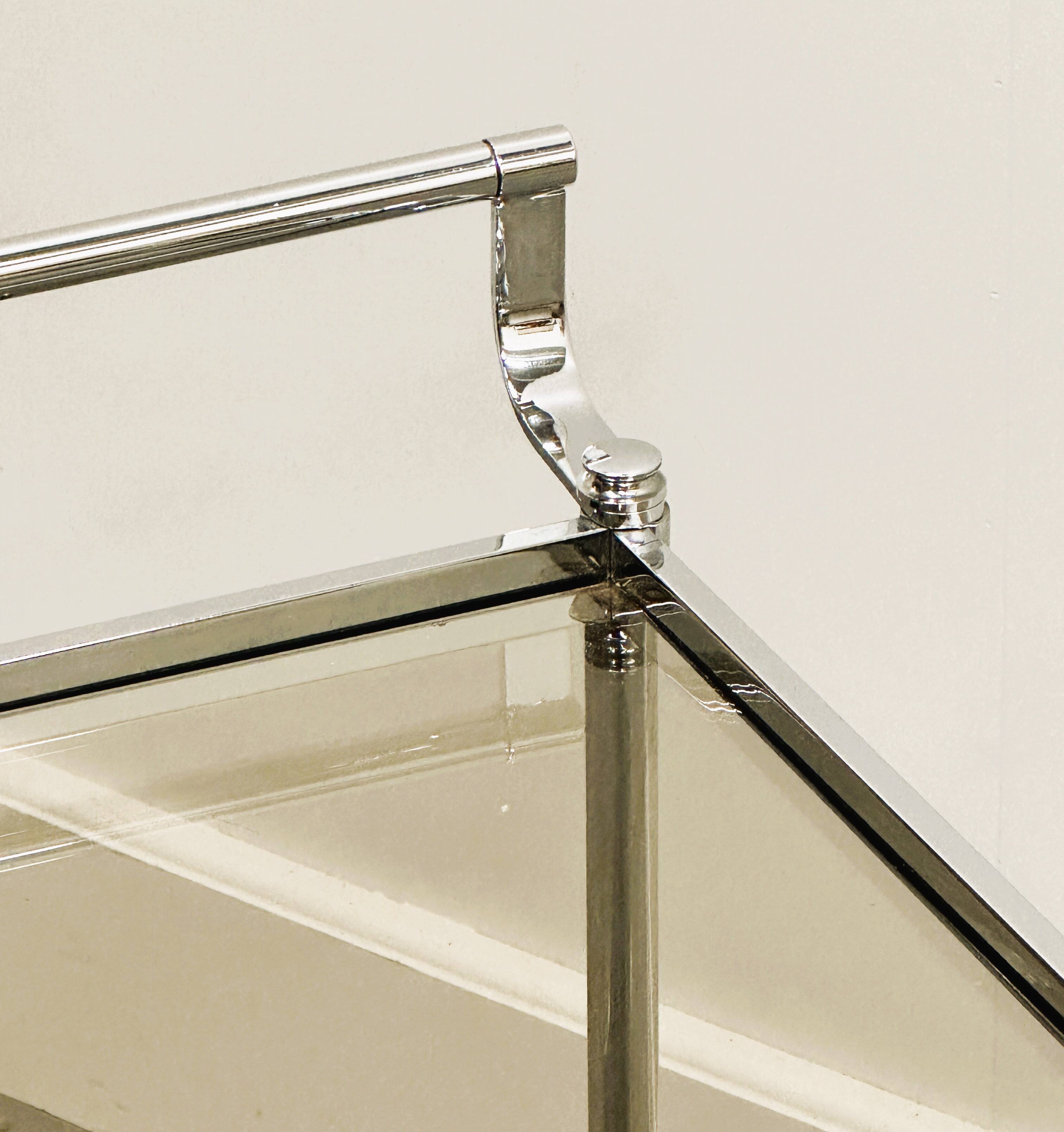 Vintage Chrome Drink Trolley - Bar Cart with smoked glass, 1980s